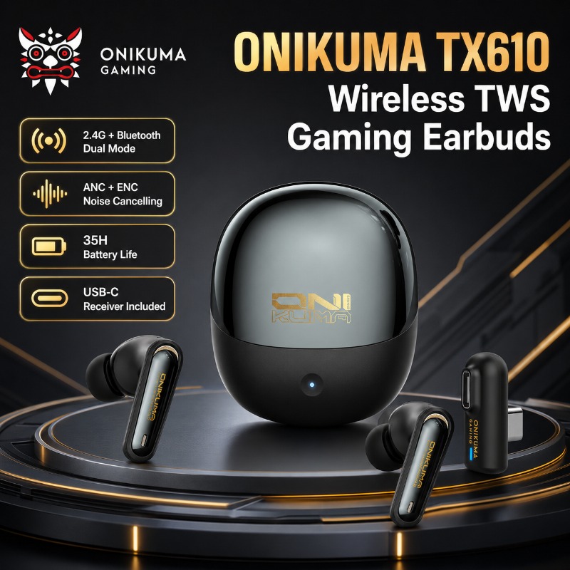 Pc Gaming Earphones - ONIKUMA TX610 หูฟังสำหรับเล่นเกมไร้สายโหมดคู่ 2.4GHz บลูทูธ ANC